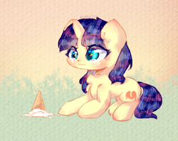 Size: 1100x875 | Tagged: safe, artist:cutiekittyfoxpainter, oc, oc only, pony, unicorn, crying, cute, dropped ice cream, female, filly, food, ice cream, mare, ocbetes, solo