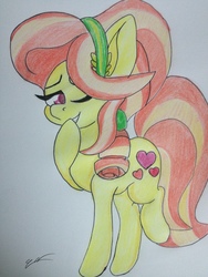 Size: 2448x3264 | Tagged: safe, artist:luxiwind, ruby love, scarlet heart, earth pony, pony, g4, female, headband, high res, mare, solo, traditional art
