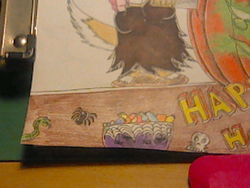 Size: 640x480 | Tagged: safe, artist:haruka takahashi, snake, spider, candy, food, nightmare night, table, traditional art