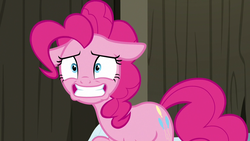 Size: 1280x720 | Tagged: safe, screencap, pinkie pie, earth pony, pony, g4, not asking for trouble, female, floppy ears, grin, mare, nervous, nervous smile, smiling, solo