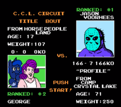 Size: 1228x1080 | Tagged: safe, artist:2snacks, princess luna, rarity, human, two best sisters play, g4, crossover, friday the 13th, humanized, jason voorhees, little mac (punch-out!!), parody, pixel art, punch-out!!