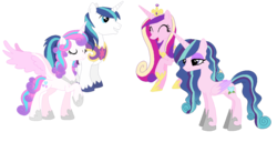 Size: 1024x526 | Tagged: safe, artist:cindystarlight, princess cadance, princess flurry heart, shining armor, oc, oc:sky heart, alicorn, pony, g4, concave belly, female, male, mare, offspring, older, parent:princess cadance, parent:shining armor, parents:shiningcadance, ship:shiningcadance, shipping, simple background, slender, straight, thin, transparent background