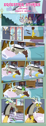 Size: 1919x5275 | Tagged: safe, artist:estories, discord, draconequus, frog, comic:find yourself, g4, bandage, bed, blanket, canterlot castle, comic, male, pillow, sneezing, solo