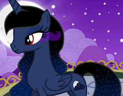 Size: 915x718 | Tagged: safe, artist:cindystarlight, oc, oc only, oc:blue night, alicorn, pony, concave belly, female, mare, night, offspring, parent:king sombra, parent:princess luna, parents:lumbra, slender, solo, thin