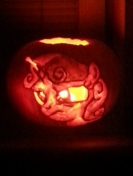 Size: 2448x3264 | Tagged: safe, artist:cmc--scootaloo, sweetie belle, g4, twilight time, carving, concentrating, determination, determined, focus, high res, holiday, jack-o-lantern, magic, nightmare night, nightmare night 2014, pumpkin