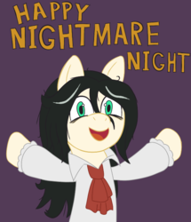 Size: 576x671 | Tagged: safe, artist:scraggleman, oc, oc only, oc:floor bored, clothes, cosplay, costume, halloween, halloween costume, holiday, ib, ib (character), nightmare night, simple background, smiling, solo