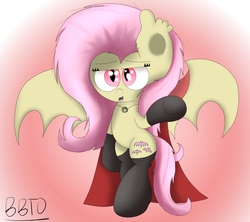 Size: 3000x2660 | Tagged: safe, artist:bronybehindthedoor, fluttershy, bat pony, g4, clothes, dracula, female, flutterbat, halloween costume, high res, looking at you, race swap, socks, solo
