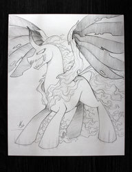Size: 1024x1330 | Tagged: safe, artist:hexfloog, pony of shadows, g4, shadow play, grayscale, male, monochrome, palindrome get, sketch, solo, stallion, traditional art