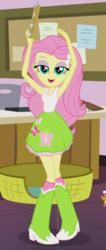 Size: 340x800 | Tagged: safe, screencap, fluttershy, equestria girls, g4, hamstocalypse now, my little pony equestria girls: rainbow rocks, armpits, arms in the air, bedroom eyes, boots, clothes, cropped, female, hands in the air, hem, lidded eyes, looking at you, musical instrument, shoes, skirt, sleeveless, socks, solo, tambourine, tank top