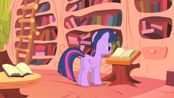 Size: 1280x720 | Tagged: safe, screencap, twilight sparkle, pony, unicorn, g4, party of one, butt, female, golden oaks library, plot, solo, twibutt, unicorn twilight