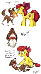 Size: 1200x2150 | Tagged: safe, artist:php187, apple bloom, applejack, winona, earth pony, pony, g4, belly, bellyrubs, butt, comic, female, fetish, filly, micro, open mouth, plot, preyjack, swallowing, throat bulge, tongue out, vore