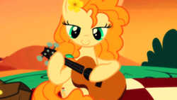 Size: 1280x720 | Tagged: safe, edit, edited screencap, screencap, pear butter, g4, the perfect pear, guitar, retro, retro filter, vintage