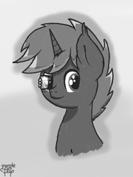 Size: 1050x1400 | Tagged: safe, artist:php142, oc, oc only, pony, unicorn, accessory, bust, cute, digital art, glass, grayscale, looking at you, male, monochrome, portrait, simple background, solo, stallion