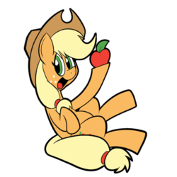 Size: 500x500 | Tagged: safe, artist:pembroke, applejack, g4, apple, female, food, obligatory apple, simple background, solo, transparent background