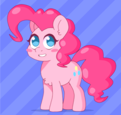 Size: 959x912 | Tagged: safe, artist:omegaozone, pinkie pie, earth pony, pony, g4, blush sticker, blushing, chest fluff, female, looking at you, mare, smiling, solo, standing