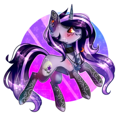 Size: 1975x1921 | Tagged: safe, artist:huirou, oc, oc only, oc:moonlight, pony, unicorn, chest fluff, choker, female, looking back, mare, smiling, solo