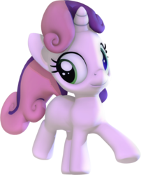 Size: 1483x1837 | Tagged: safe, artist:fillerartist, sweetie belle, g4, 3d, blender, female, looking at you, model, raised hoof, raised tail, simple background, solo, tail, transparent background