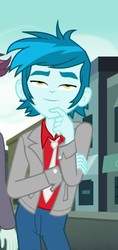 Size: 361x768 | Tagged: safe, screencap, thunderbass, track starr, human, display of affection, equestria girls, g4, my little pony equestria girls: better together, background human, cropped, male, offscreen character, solo