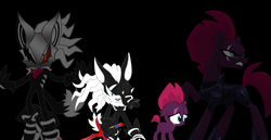 Size: 5279x2724 | Tagged: safe, artist:trungtranhaitrung, fizzlepop berrytwist, tempest shadow, jackal, g4, my little pony: the movie, spoiler:sonic the hedgehog, crossover, edgy, eye scar, female, filly, filly tempest shadow, infinite (character), male, ow the edge, phantom ruby, scar, sonic forces, sonic the hedgehog, sonic the hedgehog (series), spoilers for another series, sword, unmasked, weapon, younger, zero the jackal