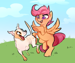 Size: 1346x1135 | Tagged: safe, artist:glacierclear, scootaloo, dog, pony, g4, amputee, female, filly, missing cutie mark