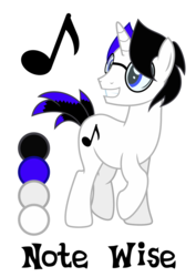 Size: 707x1000 | Tagged: safe, artist:mythchaser1, oc, oc only, oc:note wise, pony, unicorn, cute, cutie mark, glasses, grin, looking back, male, music notes, ocbetes, raised hoof, raised leg, reference sheet, show accurate, simple background, smiling, squee, stallion, white background
