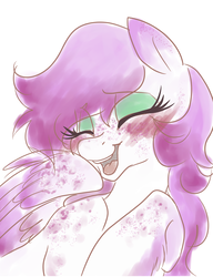 Size: 923x1200 | Tagged: safe, artist:candasaurus, oc, oc only, oc:glittering white, pony, laughing, solo