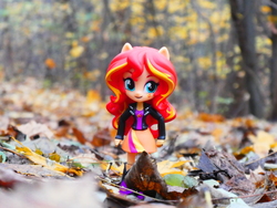 Size: 4896x3672 | Tagged: safe, artist:artofmagicpoland, sunset shimmer, equestria girls, g4, autumn, clothes, cute, doll, equestria girls minis, eqventures of the minis, irl, photo, photography, shimmerbetes, skirt, solo, toy