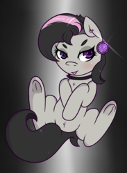 Size: 730x1000 | Tagged: safe, artist:lazerblues, octavia melody, earth pony, pony, g4, alternate hairstyle, blushing, chest fluff, collar, ear piercing, female, fluffy, mare, mirror universe, piercing, punk, rocktavia, solo, tongue out, underhoof
