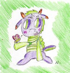 Size: 577x603 | Tagged: safe, artist:ptitemouette, butterfly, gay, interspecies offspring, magical gay spawn, male, next generation, parent:spike, parent:thorax, parents:spirax, shipping, traditional art
