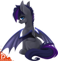 Size: 959x1003 | Tagged: safe, artist:arctic-fox, oc, oc only, bat pony, bat pony oc, commission, female, looking at you, looking back, mare, patreon, patreon logo, simple background, solo, transparent background