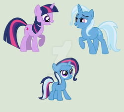 Size: 1024x925 | Tagged: safe, artist:pinkamena483, trixie, twilight sparkle, oc, g4, female, filly, lesbian, magical lesbian spawn, offspring, parent:trixie, parent:twilight sparkle, parents:twixie, ship:twixie, shipping, watermark