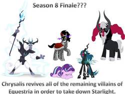 Size: 960x720 | Tagged: safe, king sombra, lord tirek, queen chrysalis, starlight glimmer, storm king, g4, my little pony: the movie, season 8, hilarious in hindsight, simple background, staff, staff of sacanas, white background