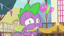 Size: 512x288 | Tagged: safe, screencap, spike, dragon, g4, triple threat, animated, balloon, discovery family logo, hyperventilating, male, solo