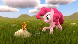 Size: 1024x576 | Tagged: safe, artist:dashyoshi, pinkie pie, rainbow dash, pony, g4, 3d, blender, female, flower, rock, solo