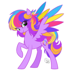 Size: 1378x1336 | Tagged: safe, artist:basykail, oc, oc only, oc:colorful circle, pegasus, pony, colored wings, female, mare, multicolored wings, rainbow hair, simple background, solo, transparent background