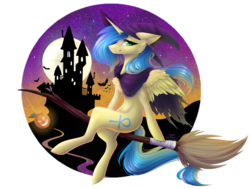 Size: 2000x1514 | Tagged: safe, artist:monogy, oc, oc only, oc:astrolight, alicorn, pony, broom, concave belly, crossed legs, female, flying, flying broomstick, hat, mare, nightmare night, simple background, slender, solo, thin, transparent background, witch hat