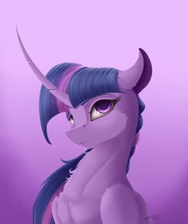 Size: 2300x2750 | Tagged: safe, artist:skitsroom, twilight sparkle, alicorn, pony, g4, curved horn, female, high res, horn, mild floof, solo, twilight sparkle (alicorn), wings