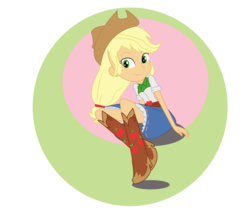 Size: 1840x1590 | Tagged: safe, artist:eninejcompany, applejack, equestria girls, g4, boots, clothes, cowboy hat, cute, denim skirt, female, hat, shoes, sitting, skirt, solo, stetson