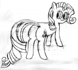 Size: 2057x1848 | Tagged: safe, artist:mfg637, rarity, pony, unicorn, g4, butt, female, graph paper, lined paper, looking at you, monochrome, plot, sketch, solo, traditional art