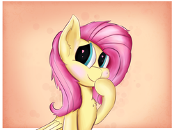 Size: 4000x3000 | Tagged: safe, artist:rainyvisualz, fluttershy, pegasus, pony, g4, blushing, bust, chest fluff, covering mouth, cute, female, folded wings, heart eyes, looking sideways, mare, portrait, raised hoof, shading, shy, shyabetes, smiling, solo, wingding eyes