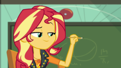 Size: 1280x720 | Tagged: safe, screencap, sunset shimmer, equestria girls, equestria girls series, g4, the finals countdown, female, pencil, solo