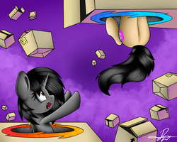 Size: 1280x1024 | Tagged: safe, artist:supermoix, oc, oc only, alicorn, pony, adventure, box, cute, female, gasp, other dimension, portal, purple background, simple background