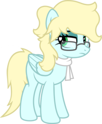 Size: 1280x1555 | Tagged: safe, artist:buckeyescozycafe, oc, oc only, oc:feather wisp, pegasus, pony, clothes, female, glasses, mare, scarf, simple background, solo, transparent background