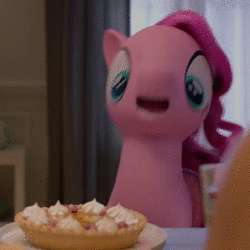 Size: 678x678 | Tagged: safe, pinkie pie, g4, 3d, animated, female, food, holiday, nightmare fuel, no sound, pie, plate, target (store), thanksgiving, webm, youtube link