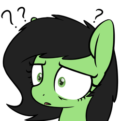 Size: 1000x1000 | Tagged: safe, artist:skitter, oc, oc only, oc:filly anon, bust, confused, female, filly, open mouth, question mark, reaction image, shrunken pupils, simple background, solo, white background