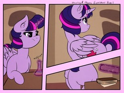 Size: 2048x1536 | Tagged: safe, artist:incendiarymoth, twilight sparkle, alicorn, pony, comic:hearts and hooves day, g4, book, comic, erlenmeyer flask, magic, telekinesis, twilight sparkle (alicorn)