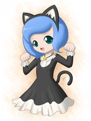 Size: 900x1200 | Tagged: safe, artist:jdan-s, princess luna, human, g4, bell, cat bell, cat ears, clothes, collar, dress, female, humanized, looking at you, princess mewna, solo, woona, younger