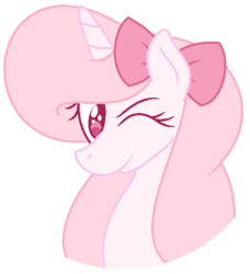 Size: 552x606 | Tagged: safe, artist:cutiesparkle, oc, oc only, oc:pinkster, pony, unicorn, bow, bust, female, hair bow, mare, one eye closed, portrait, simple background, solo, transparent background, wink