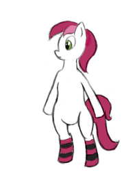 Size: 800x1000 | Tagged: safe, roseluck, earth pony, pony, g4, bipedal, clothes, female, mare, missing cutie mark, simple background, sketch, socks, solo, striped socks, white background