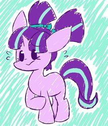 Size: 1030x1200 | Tagged: artist needed, source needed, safe, starlight glimmer, pony, unicorn, g4, bow, cute, female, filly, filly starlight glimmer, glimmerbetes, nervous, pigtails, ribbon, solo, younger